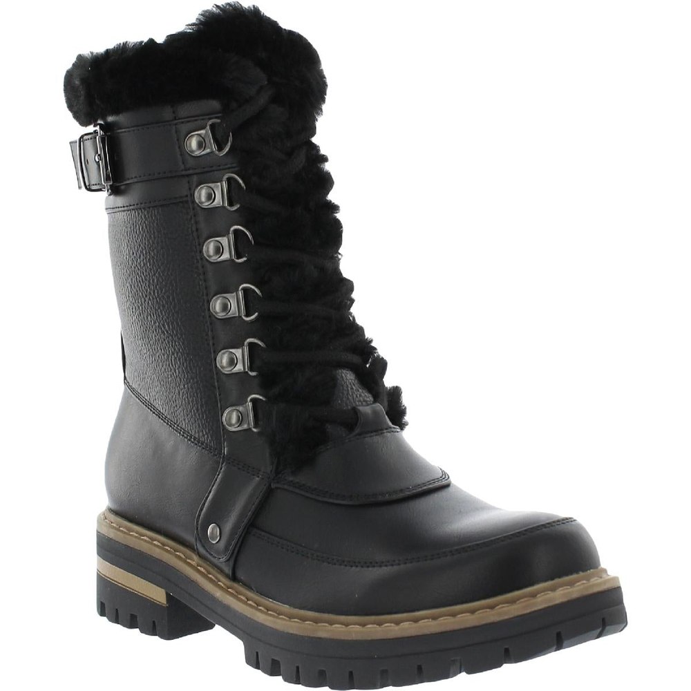 Kinsley Faux Leather Faux Fur Combat & Lace-up Boots