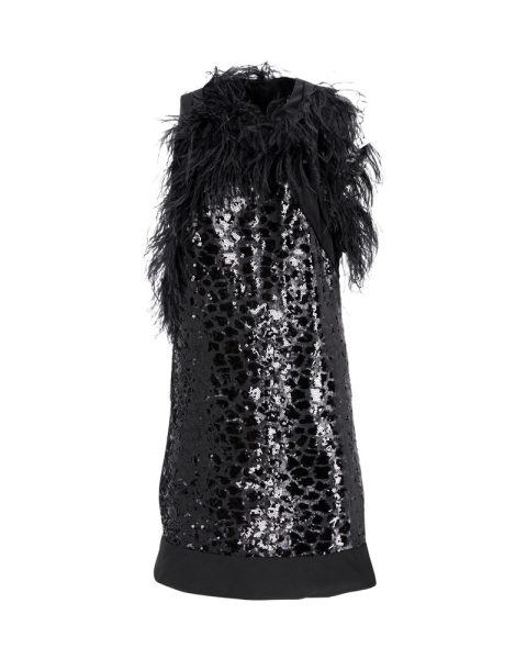 Boss Sequined Sleeveless Dress in Black Viscose 7766546907196