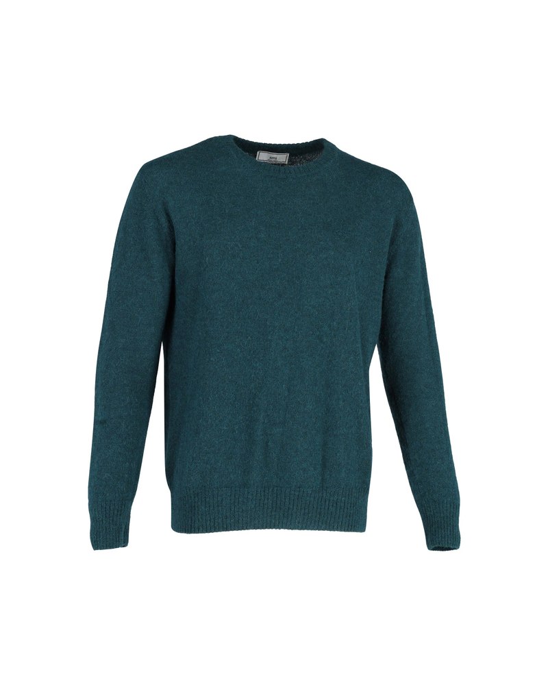 Ami Paris Crewneck Sweater in Green Wool