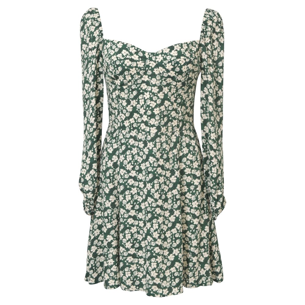 Reformation Floral-Print Mochi Mini Dress in Green Viscose 7773669556284