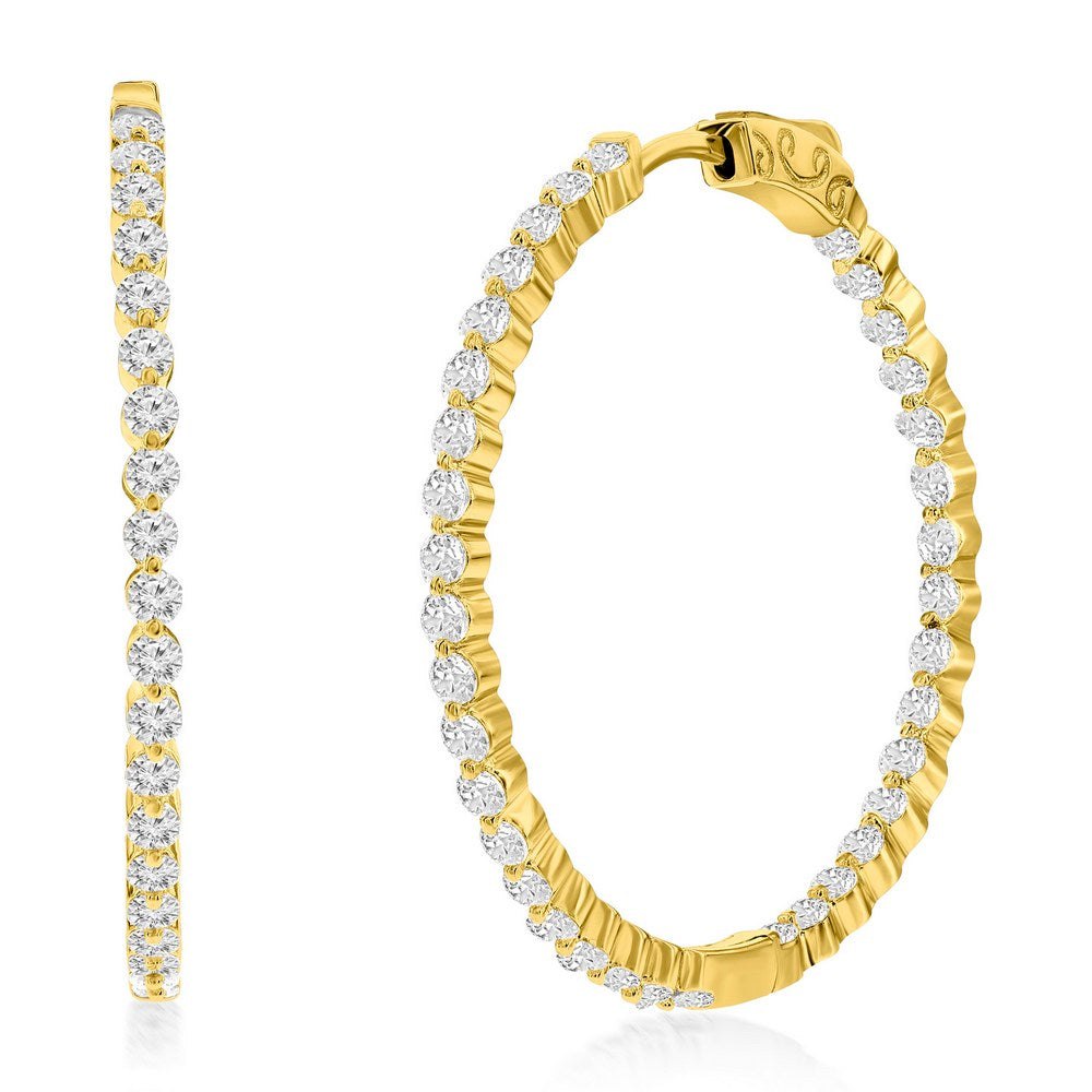Sterling Silver or Gold Plated over Sterling Silver 35mm Inside-Outside Round CZ Hoop Earrings