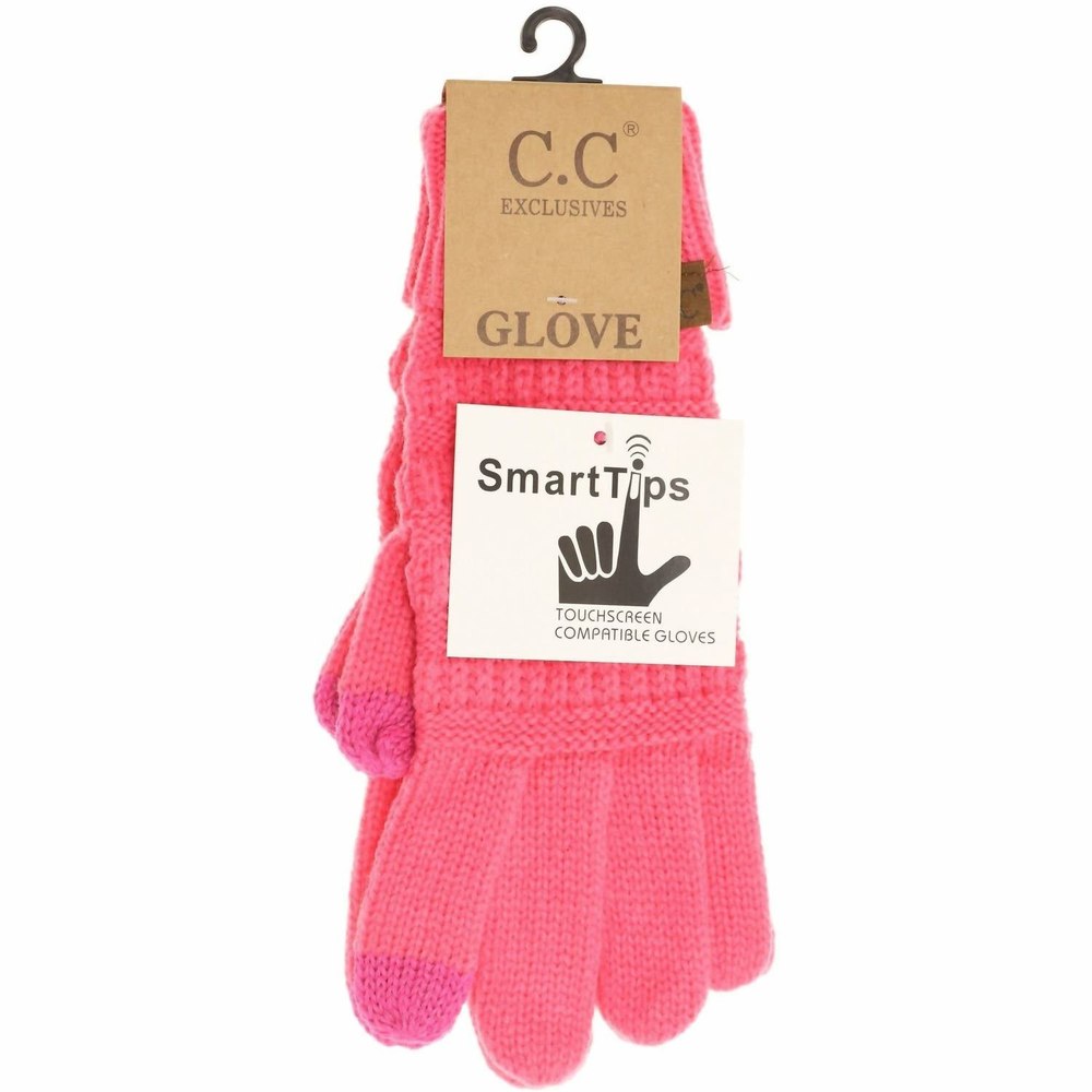 Women’s Solid Cable Knit Gloves In New Candy Pink
