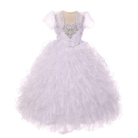 Big Girls White Heart Shape Beaded Organza Jacket Pageant Dress 8-12