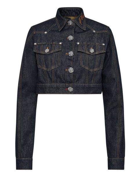 Denim Cropped Jacket Chains 7676736733244
