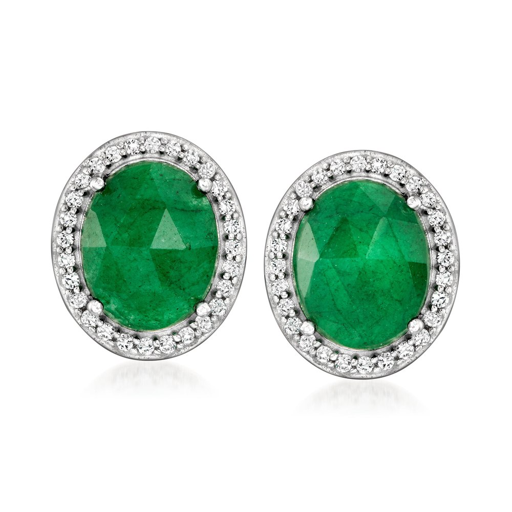 Ross-Simons Emerald and . White Topaz Stud Earrings in Sterling Silver