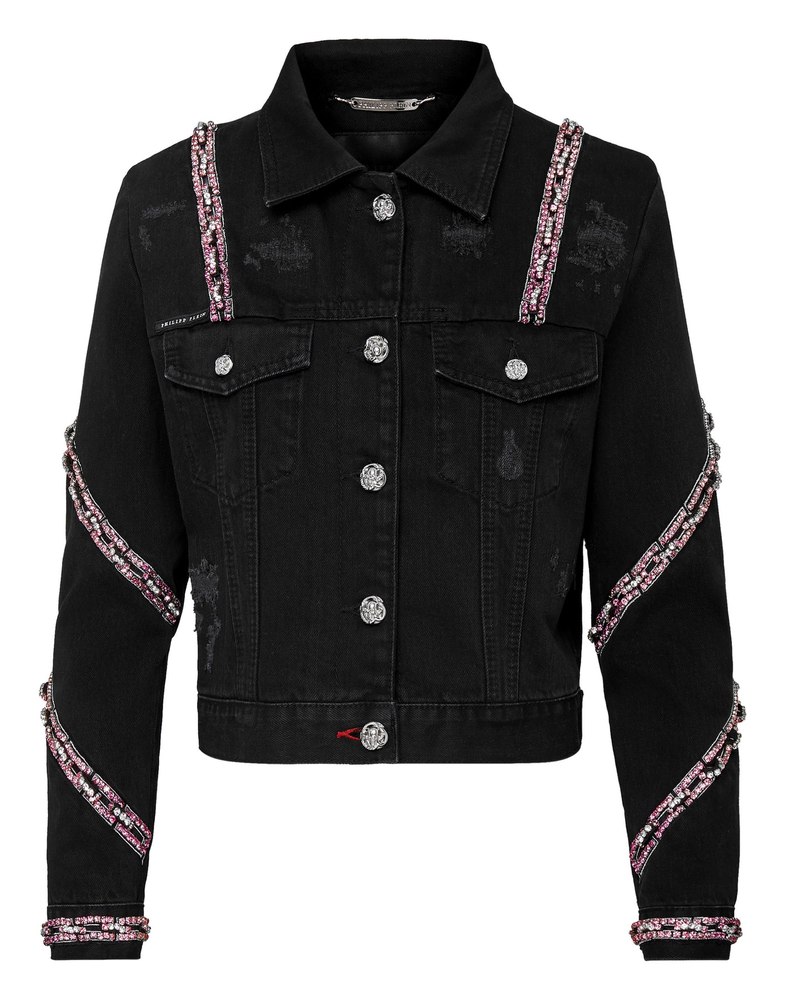 Denim Cropped Jacket Crystal 7676757082172