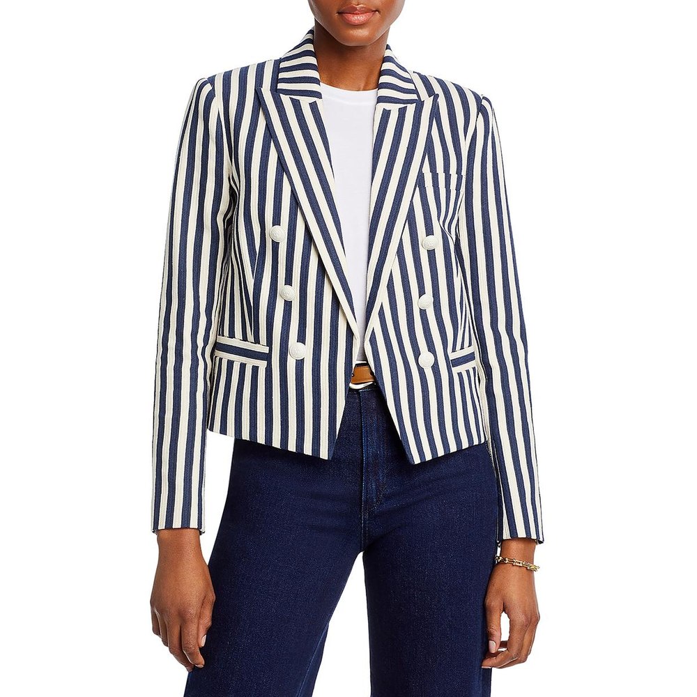 Striped Cropped Double-Breasted Blazer