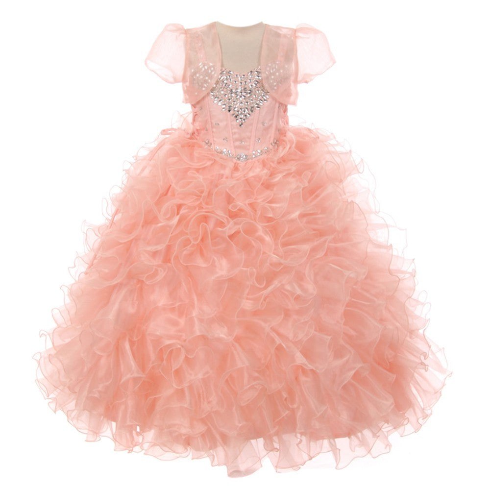 Big Girls Blush Heart Shape Beaded Organza Jacket Pageant Dress 8-12