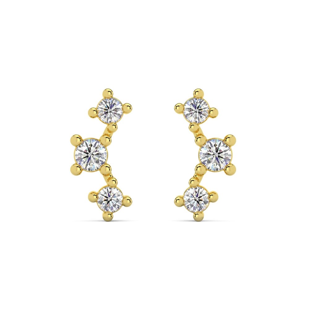 1/5Ct TW 3-Stone Diamond Crawler Earrings 14k Gold Studs Lab Grown 1/3