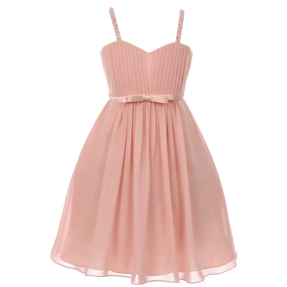 Little Girls Blush Sequin Bead Chiffon Flower Girl Dress 4-6