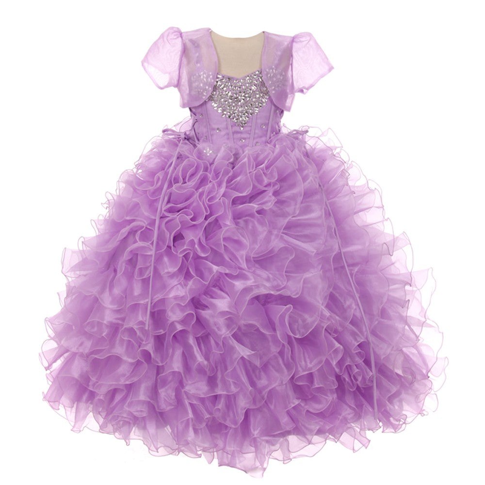 Big Girls Lilac Heart Shape Beaded Organza Jacket Pageant Dress 8-12