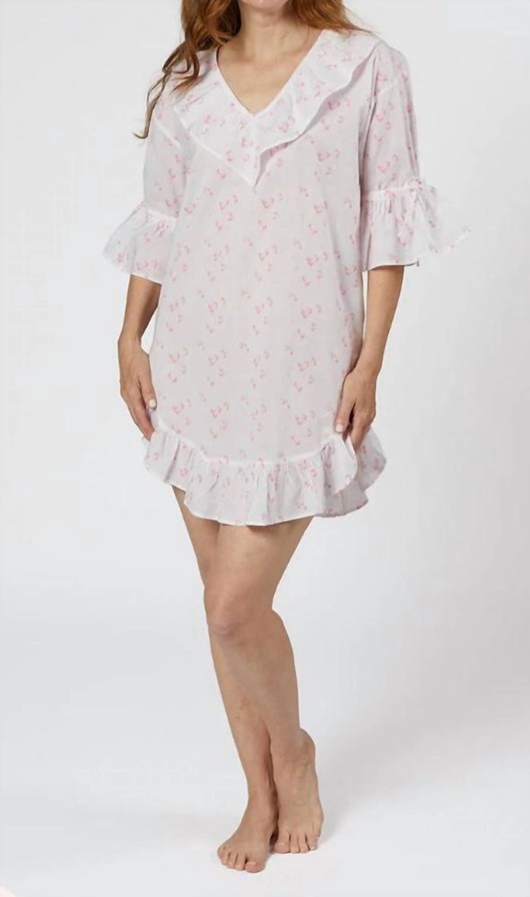 Lily Cotton Poet Nightshirt In Pink Floral 7803856060476