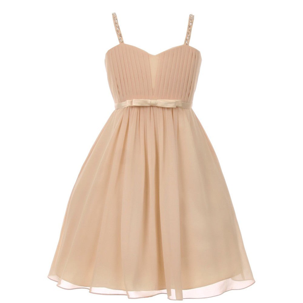 Little Girls Champagne Sequin Bead Chiffon Flower Girl Dress 4-6