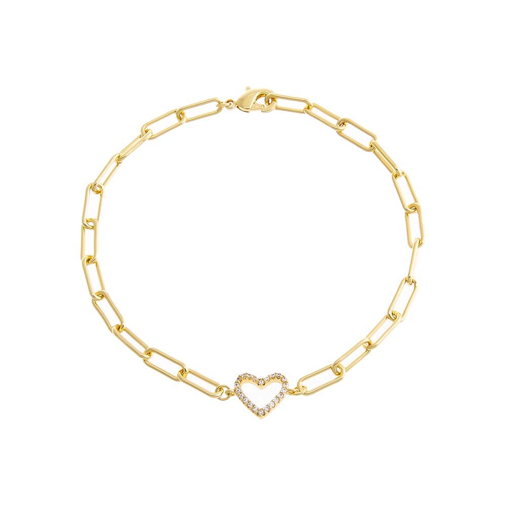 Pave Open Heart Paperclip Bracelet