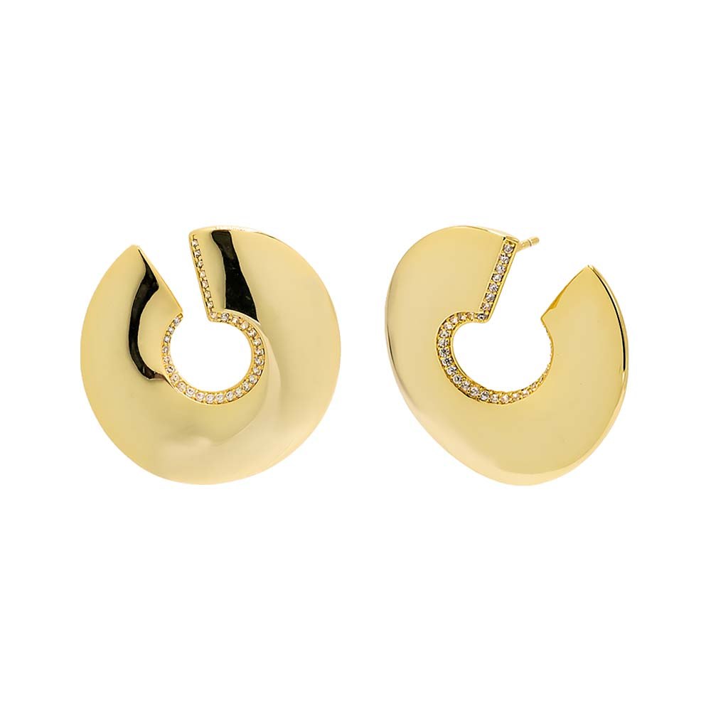 Pave Flattened Open Loop Stud Earring