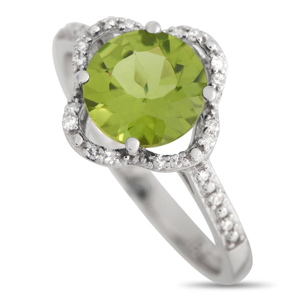 LB Exclusive 14K White Gold 0.10ct Diamond and Peridot Quatrefoil Ring RC4-11976WPE