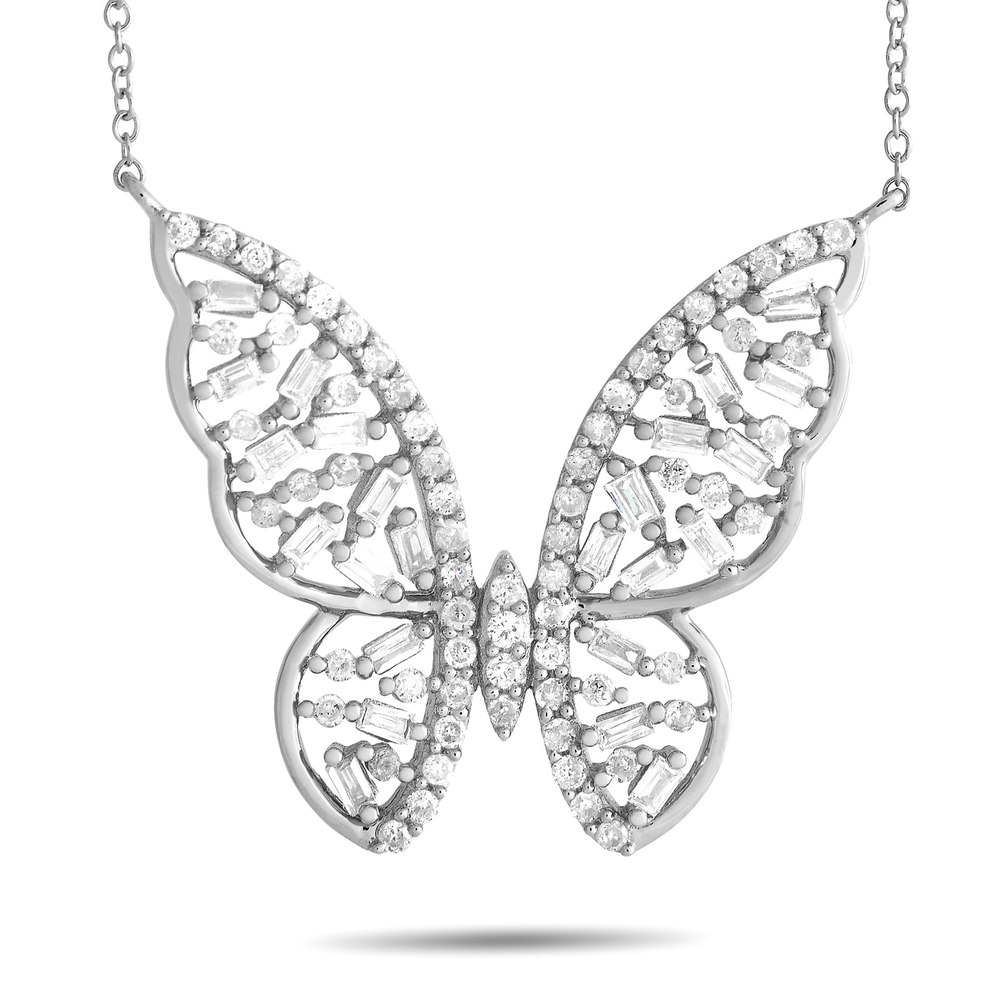 LB Exclusive 14K White Gold 0.60ct Diamond Butterfly Necklace MF02-031324