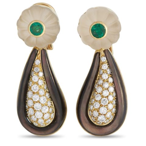 Bvlgari Vintage 18K Yellow Gold 1.50ct Diamond, Crystal, Emerald, and Mother of Pearl Earrings BV21-0122224