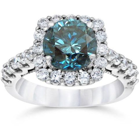 4 CT Blue Diamond Engagement Ring 14K White Gold