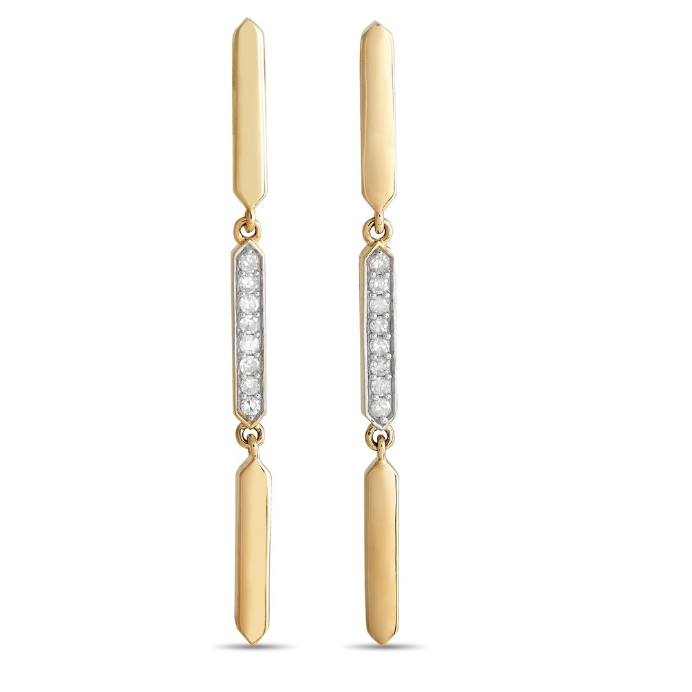LB Exclusive 14K Yellow Gold 0.10ct Diamond Line Drop Earrings ER28558