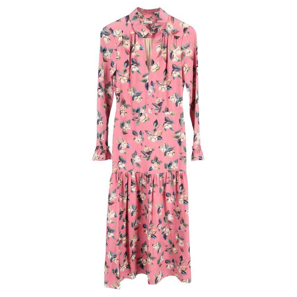 Vilshenko Floral Midi Dress in Pink Wool