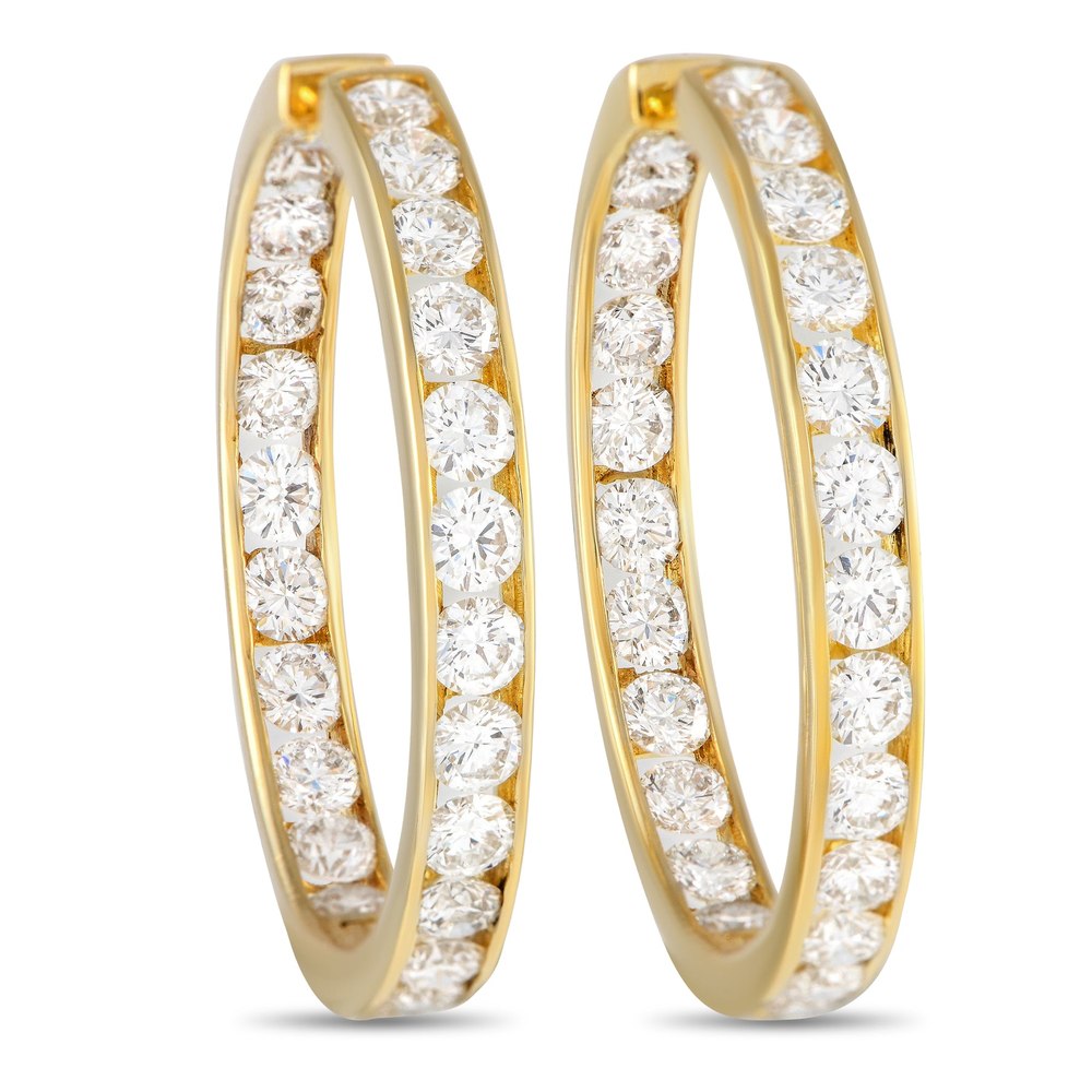LB Exclusive 18K Yellow Gold 7.20ct Diamond Inside-Out Hoop Earrings MF22-031524