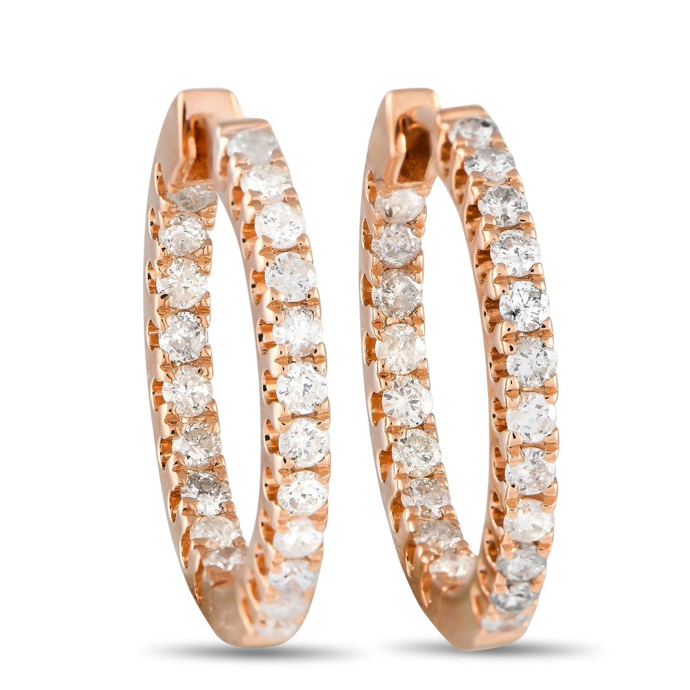 LB Exclusive 14K Rose Gold 1.0ct Diamond Inside-Out Hoop Earrings AER-4633R