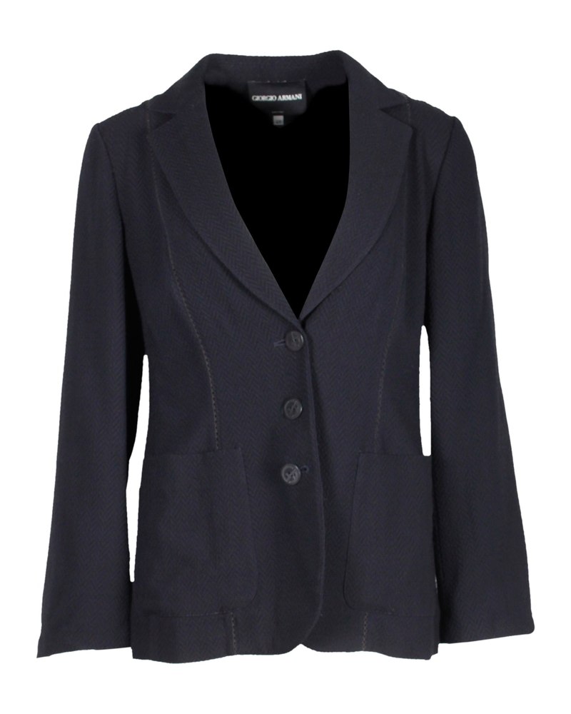 Giorgio Armani Single-Breasted Blazer in Navy Blue Viscose 7703676649532