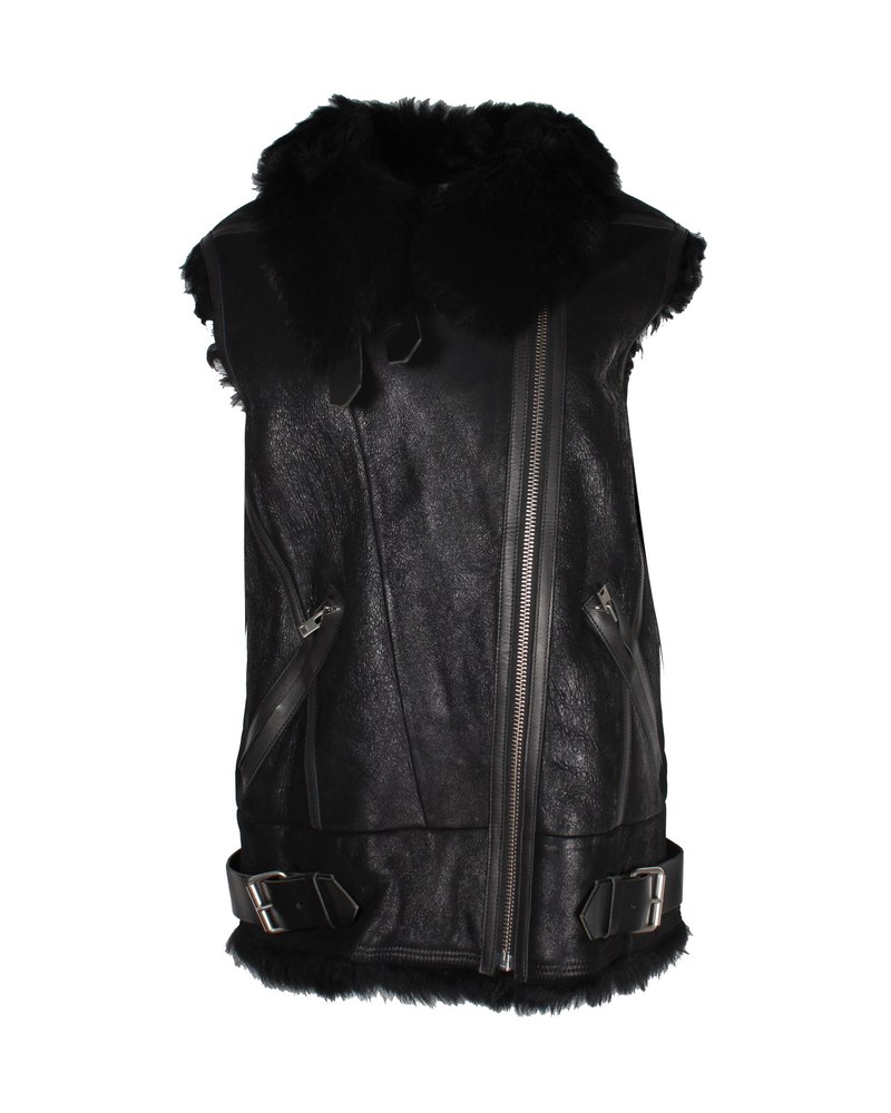Iro Courtney Fur Lined Vest in Black Leather 7703678058556