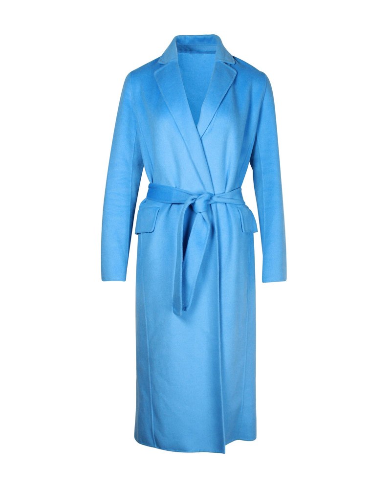 Maje Belted Brushed Felt Coat In Blue Wool 7703680876604