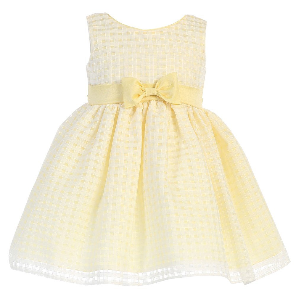 Big Girls Yellow Burnout Squares Organza Easter Dress 7-12