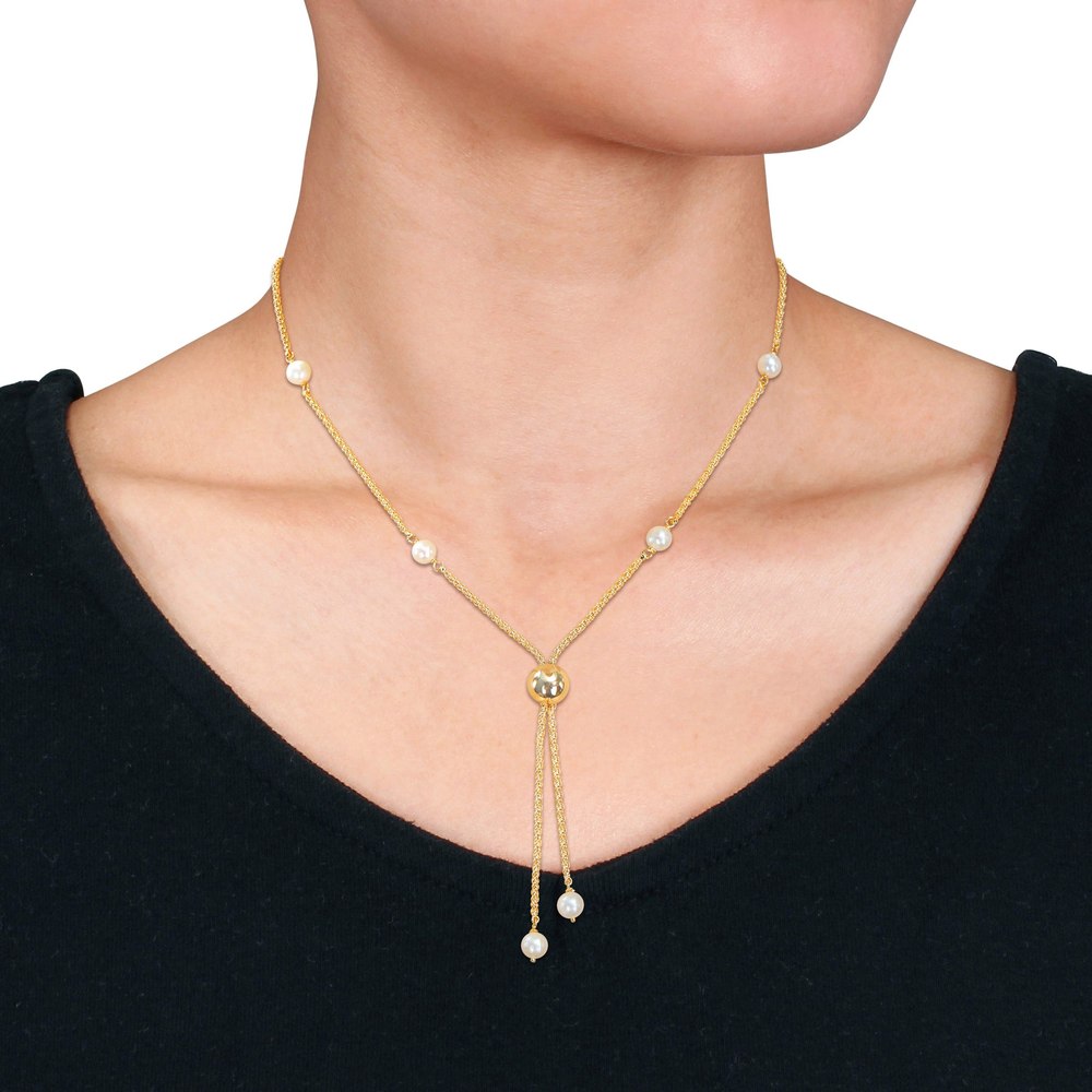 Mimi & Max 6-7mm Cultured Freshwater Pearl Tassel Necklace in Yellow Silver – 20 in