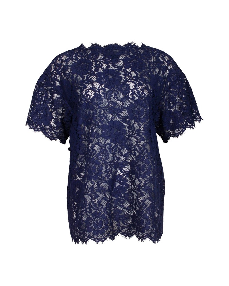 Valentino Lace Top in Navy Blue Cotton 7703681433660