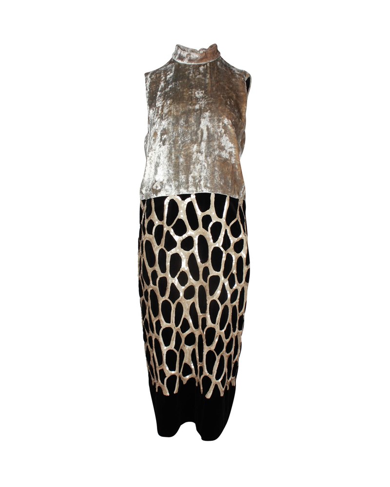 Dries Van Noten Sequined Sleeveless Dress in Gold Velvet 7703682777148
