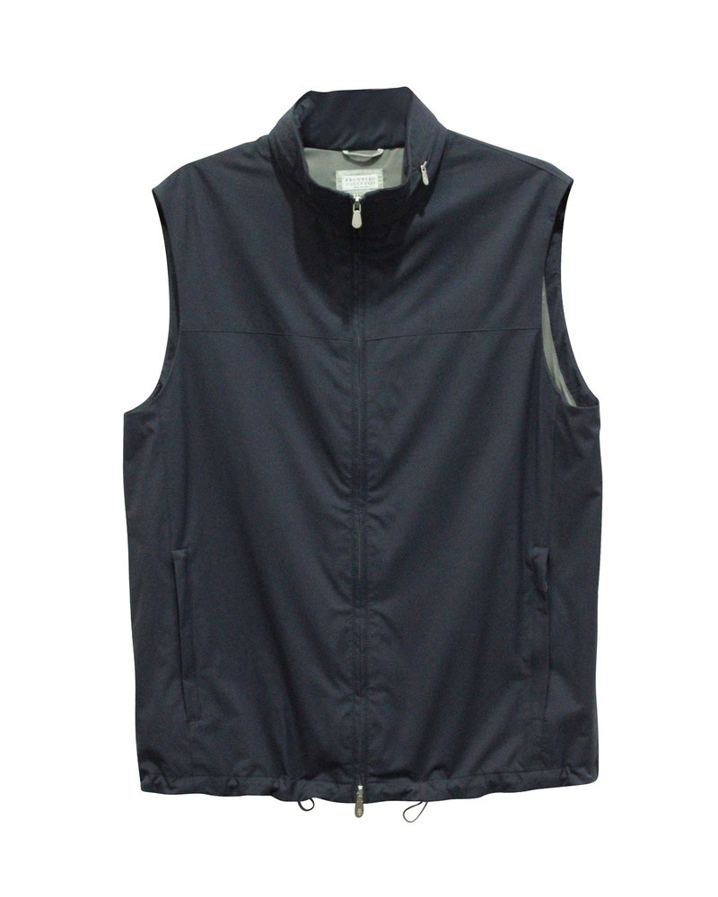 Brunello Cucinelli Zip Up Vest in Navy Blue Nylon 7703683366972