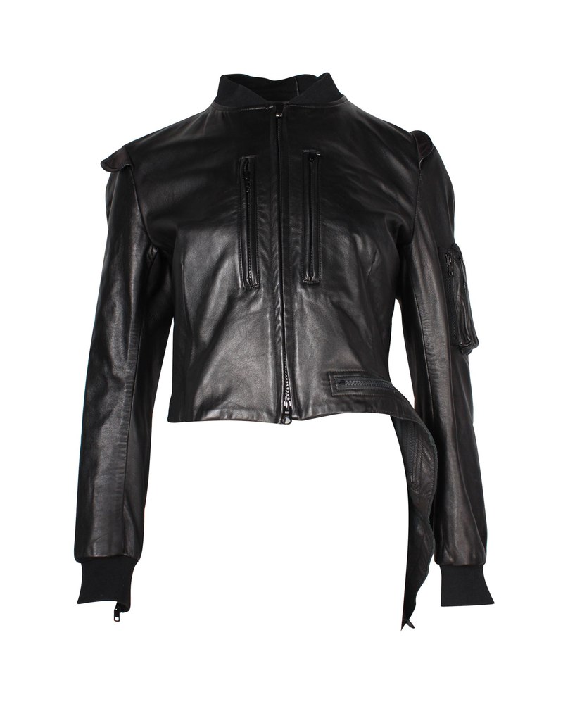Yohji Yamamoto Asymmetric Hem Jacket in Black Leather 7703684251708