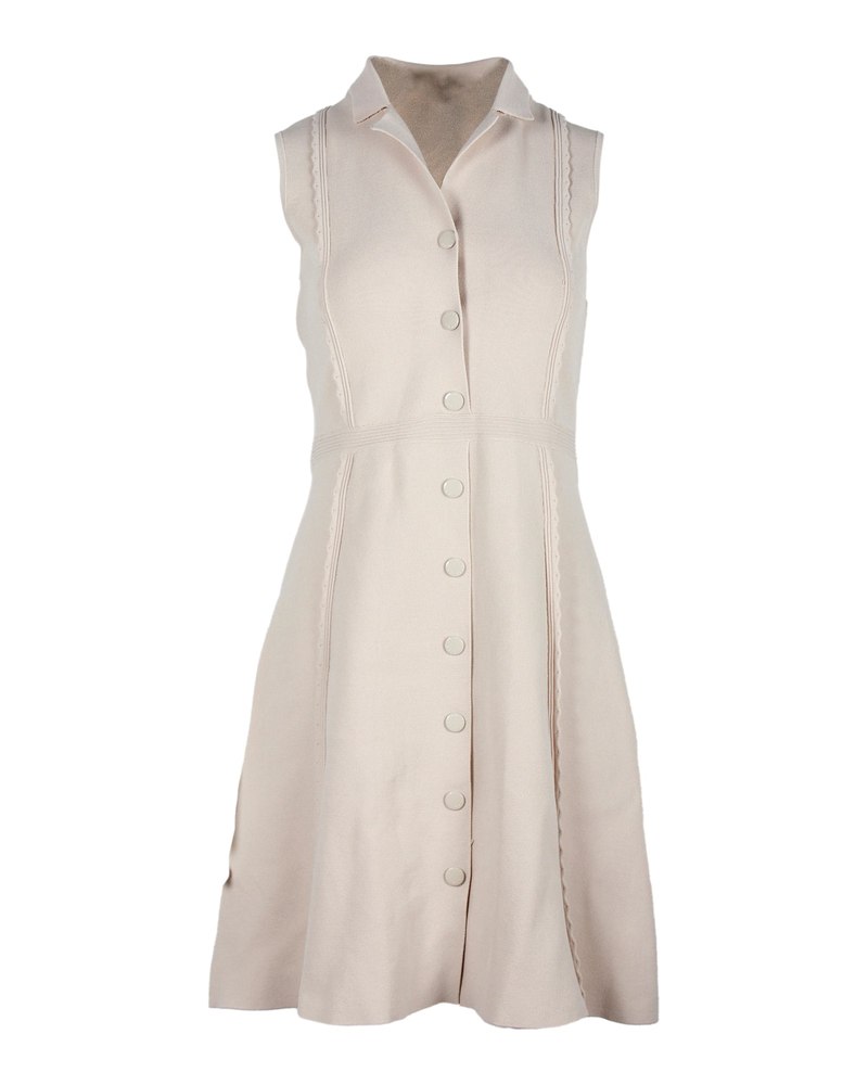 Sandro Johane Scalloped Trim Knit A-line Dress In Beige Viscose 7703686545468