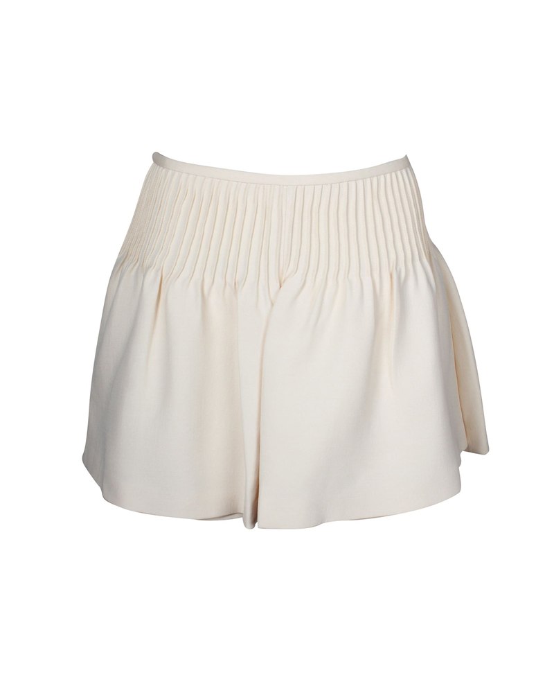 Valentino Garavani Pin Tucks Mini Skirt in Cream Wool 7703687299132