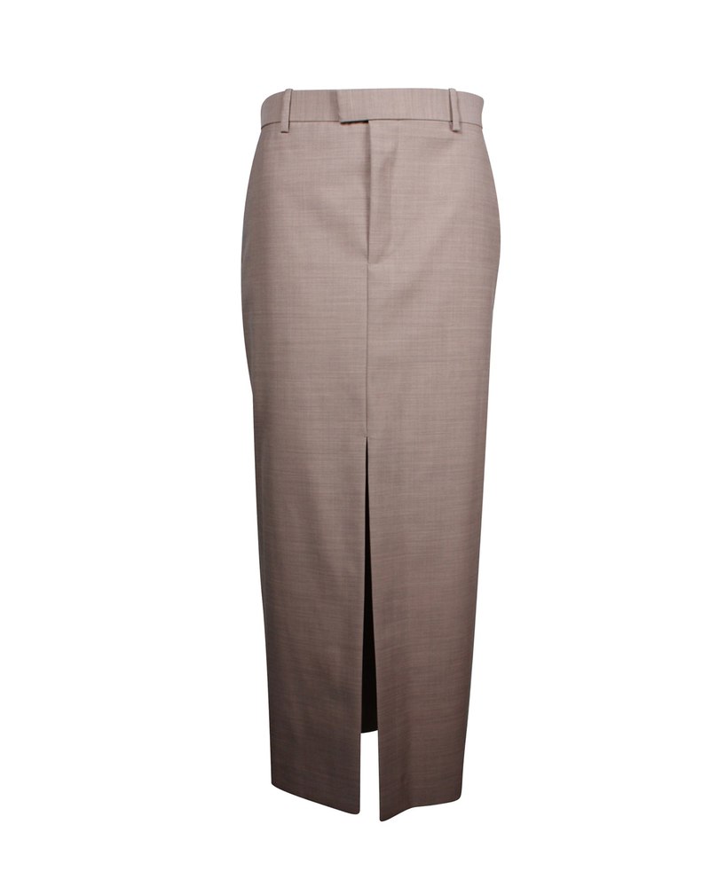 Bottega Veneta High-Waisted Front-Split Long Skirt In Brown Wool 7703687888956
