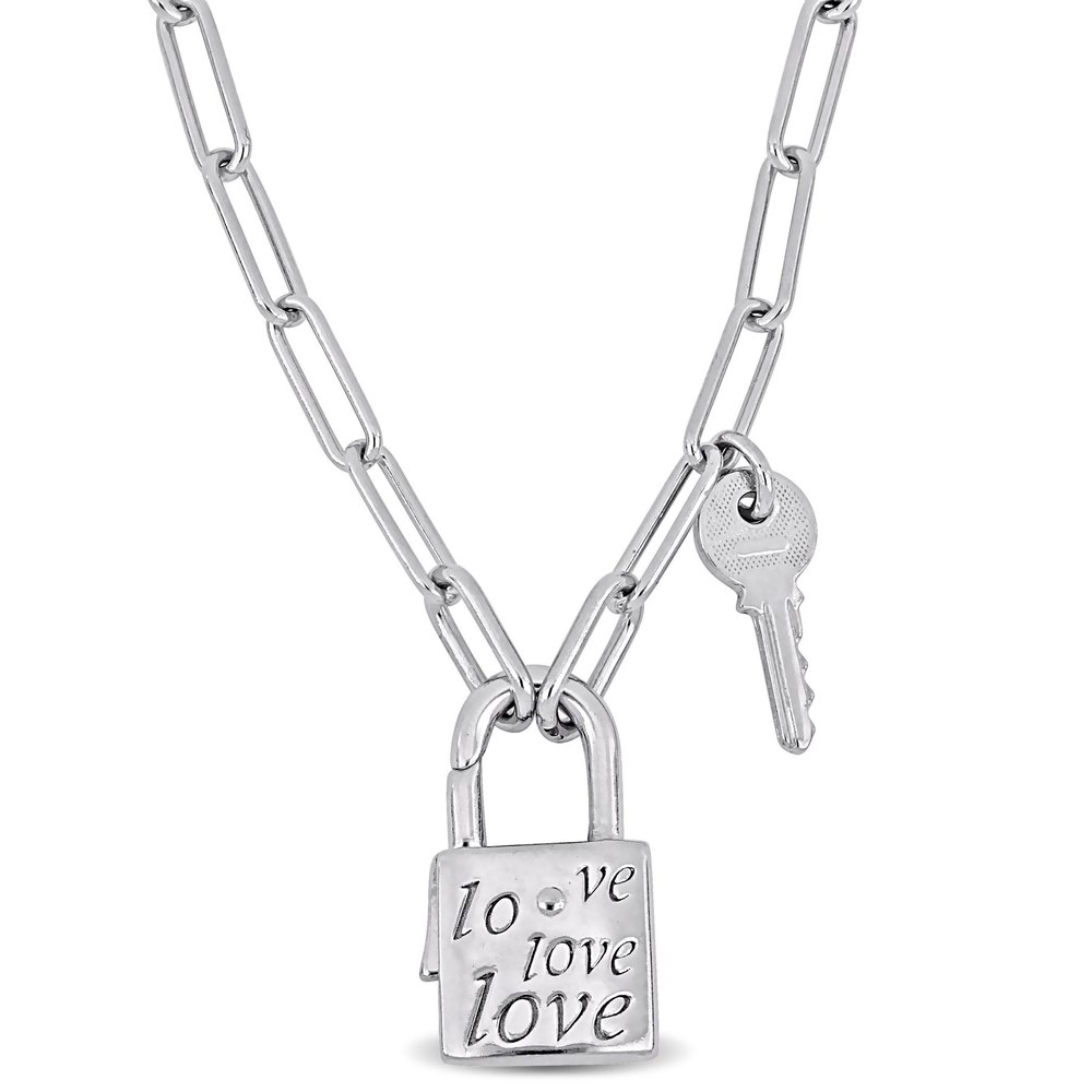 Mimi & Max Lock & Key Paper Clip Link Necklace in Sterling Silver – 18 in
