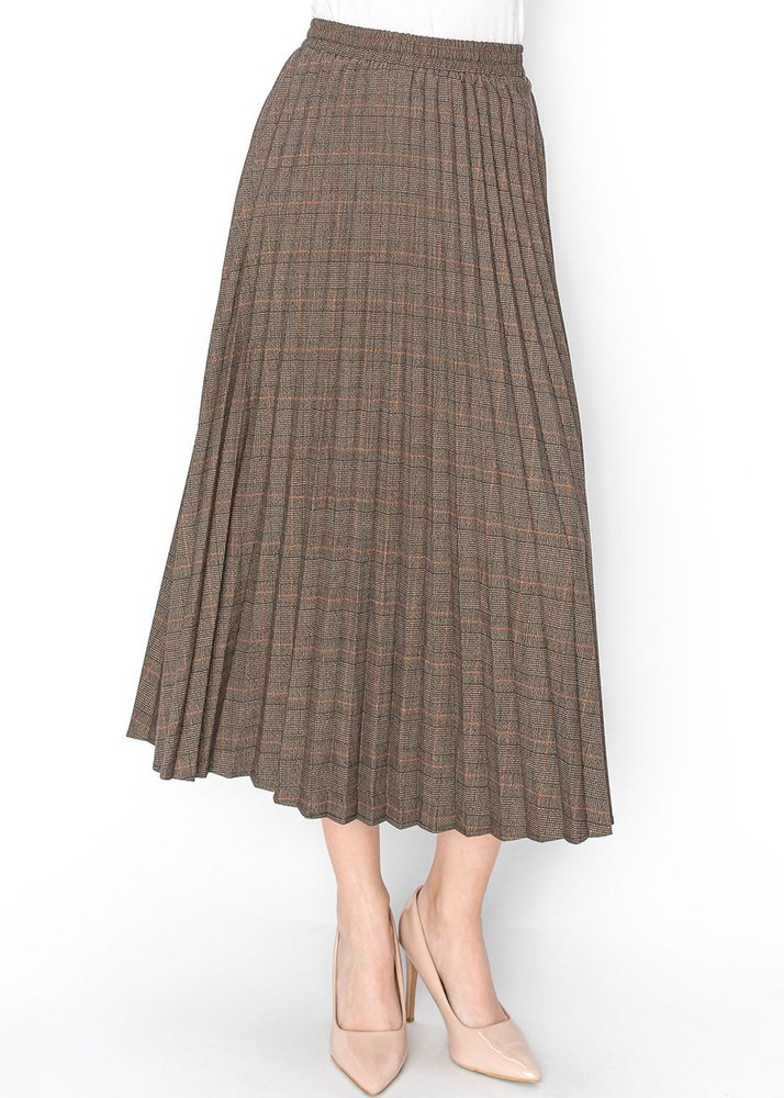 Timeless Appeal: Brown Plaid Pleated Skirt 7832919343164