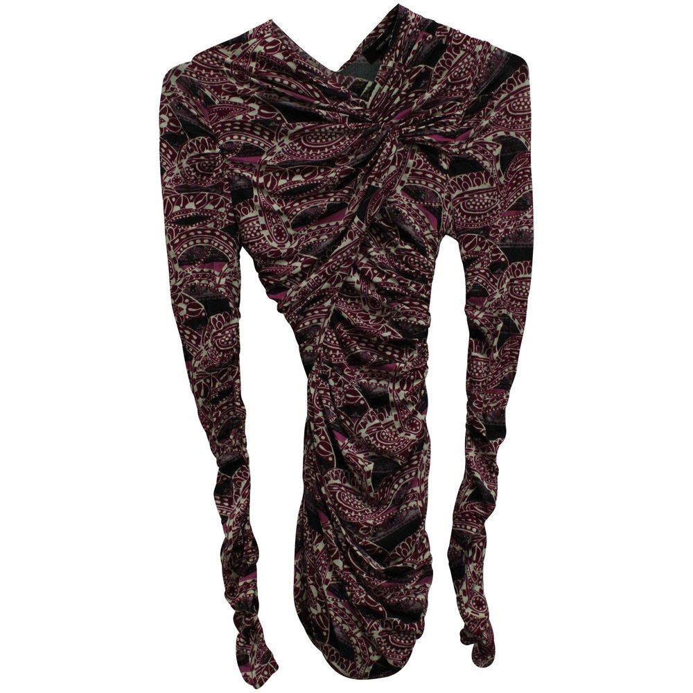 Isabel Marant Ruched Paisley Print Mini Dress in Purple Viscose 7703692902460