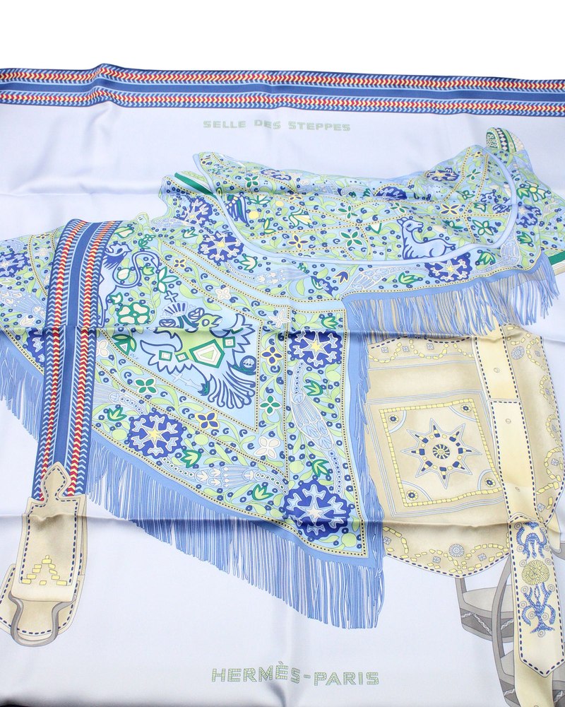 Hermès Selle Des Steppes Scarf 90 in Blue Silk 7703695261756