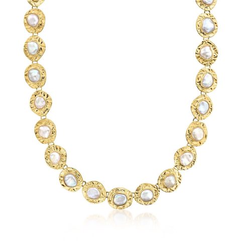 Ross-Simons 10x12mm Bezel-Set Cultured Baroque Pearl Disc Necklace in 18kt Gold Over Sterling 7805790879804