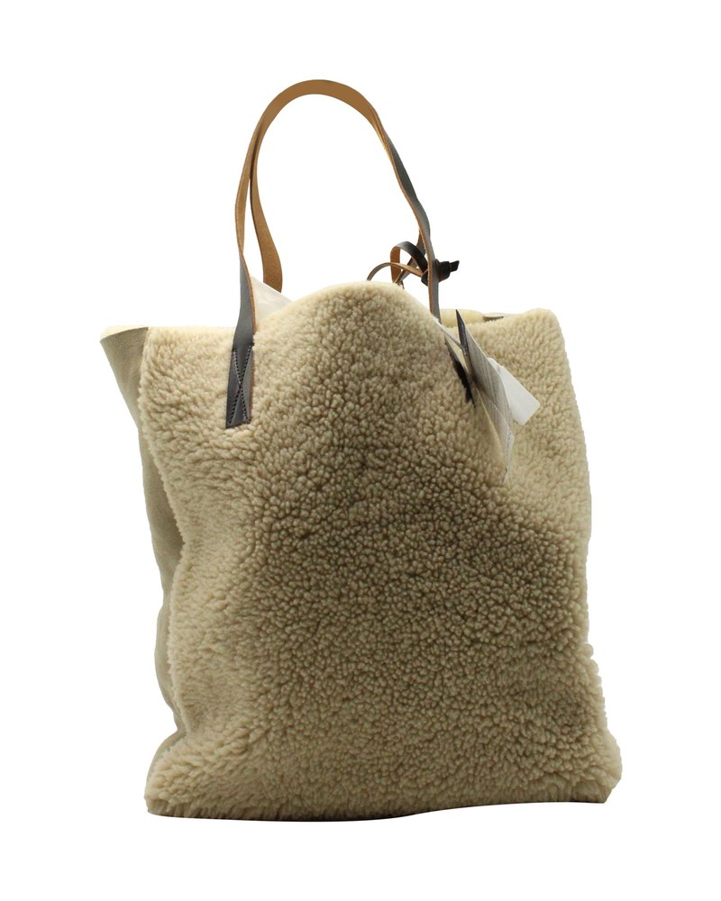 Marni Shearling-Panelled Tote Bag in Beige Suede 7703704928316