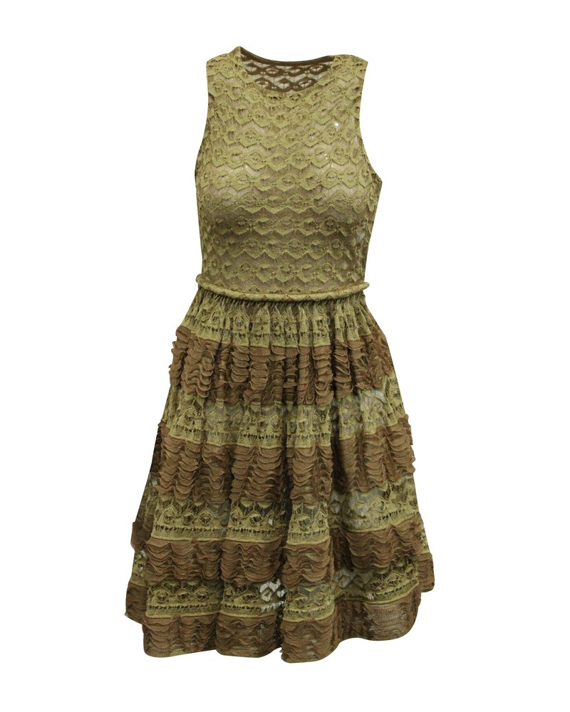 Alaia Metallic Lace Tiered Dress in Gold Viscose 7703705223228