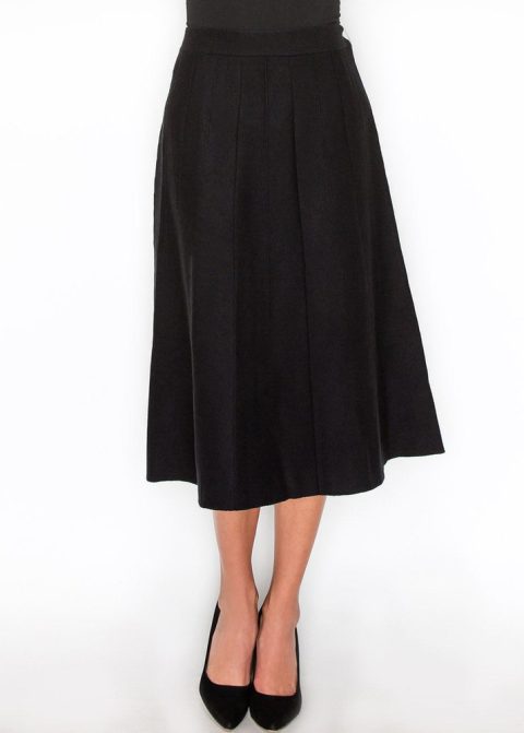 Black Pleated Knit Midi Skirt 7833046122556