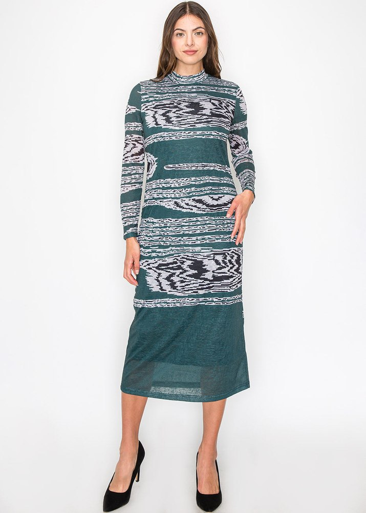 Artistic Green Print Dress 7833110380604