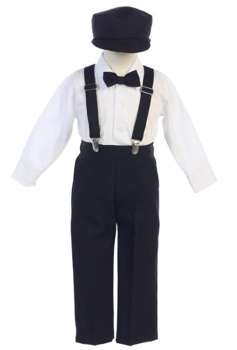 Little Boys Black Adjustable Clip-On Suspender Pants Hat Set 2T-7