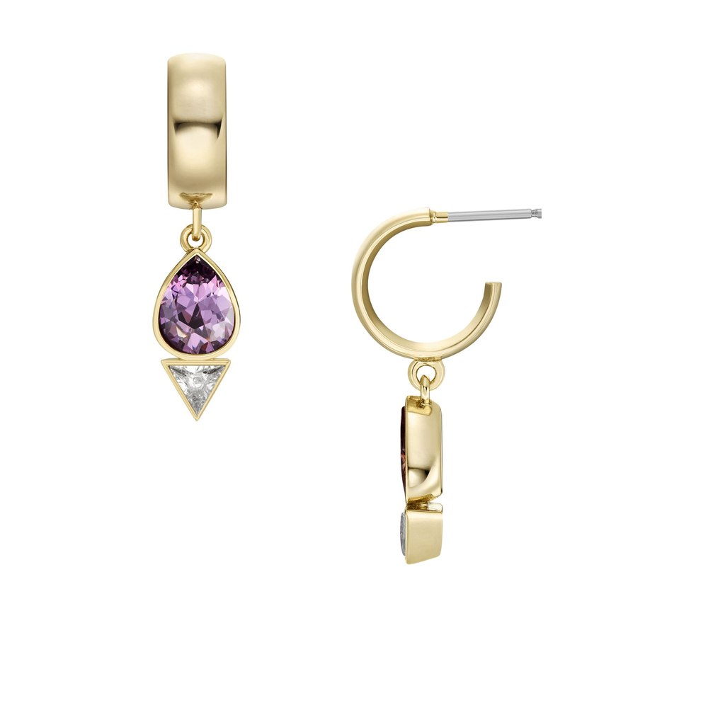 Fossil Women’s Ear Party Amethyst Purple and Clear Crystal Hoop Earrings 7805811490876